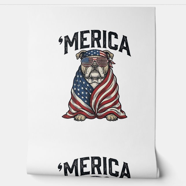 Papier Peint Patriotic Bulldog 'Merica Vintage Vector Shirt Des (Déroulement)