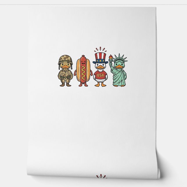 Papier Peint Patriotic Duck and Hot Dog Vintage Vector Shirt_1 (Déroulement)