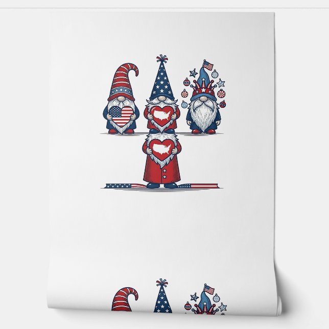 Papier Peint Patriotic Gnome Trio Vintage Vector Design_1 (Déroulement)