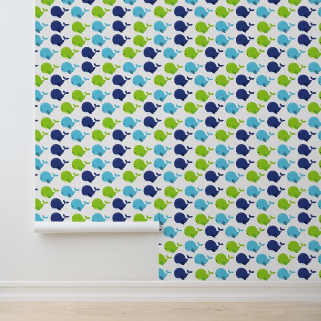 Papier Peint Pattern of Whales, Cute Whales, Sea Animals (Application)
