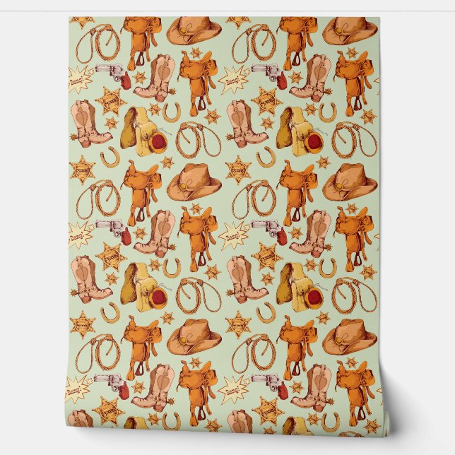 Papier Peint Pays Western Chevaux d'équitation Cowboy Gear (Déroulement)