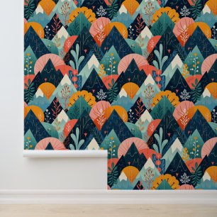 Papier Peint Paysage de montagne coloré avec Plantes et arbres