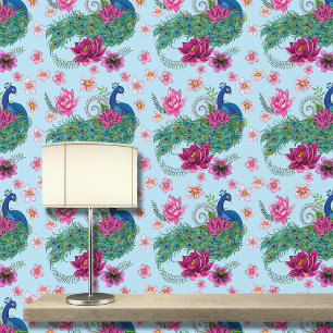 Papier Peint Peacock Blue Lotus Fleur Henné