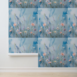Papier Peint Peel et bâton doux Pastel Fleur sauvage bleu ciel