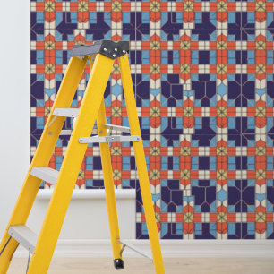 Papier Peint Peel Stick Artdeco Carreaux Motif Bleu Orange