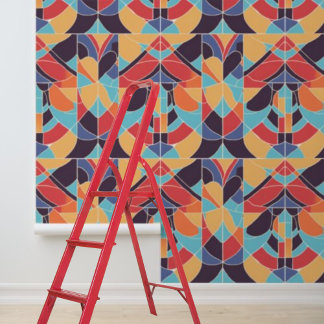 Papier Peint Peel Stick Artdeco Motif géométrique bleu orange