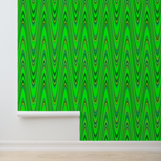 Papier Peint Peel Stick Vert Jaune Zigzag Motif géométrique (Application)