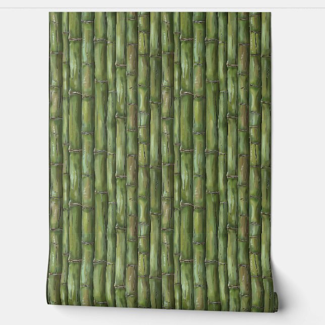 Papier Peint Peinture Brown en bambou vert (Déroulement)