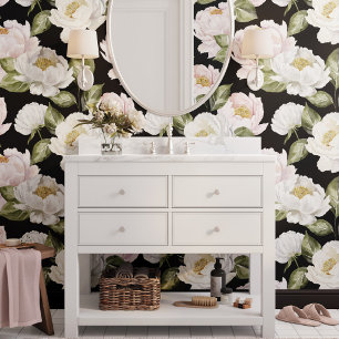 Papier Peint Peonies blanches et roses Aquarelle florale Botani