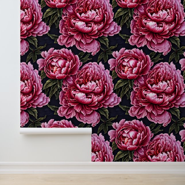 Papier Peint Peony floral mural pays fleurs rose noir (Application)