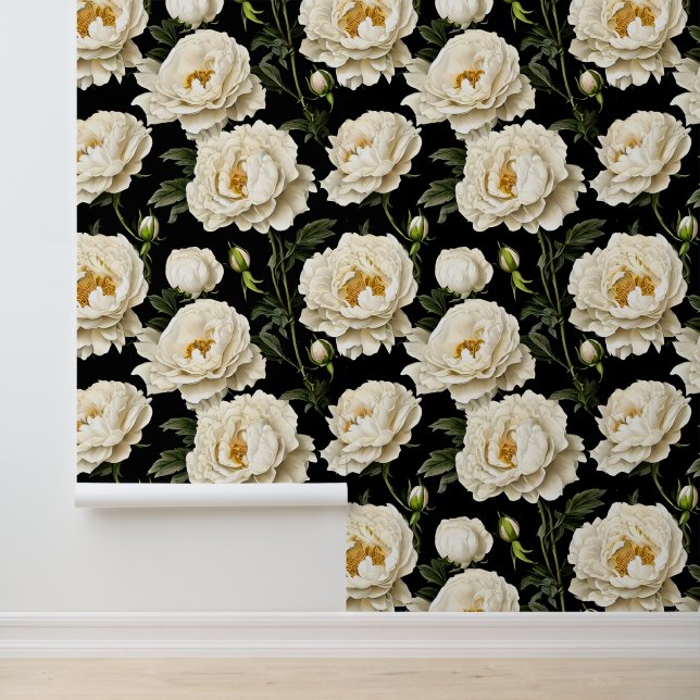 Papier Peint Peony sans couture motif blanc or noir luxueux (Application)