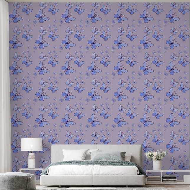 Papier Peint Périwinkle Bleu Papillon Fbattage Lavender Gris (Chambre à coucher)