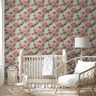 Papier Peint Perles Roses Blanches Rose Dentelle victorienne