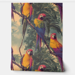 Papier Peint Perroquet de la jungle rose vintage