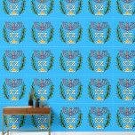 Papier Peint Persian Magen David Menorah<br><div class="desc">Cette image a été adaptée à partir d'un carrelage juif perse antique et présente une menorah avec un Magen David (Étoile de David) encadré de branches d'olivier. Les imperfections de l'image originale peinte à la main ont été conservées.</div>