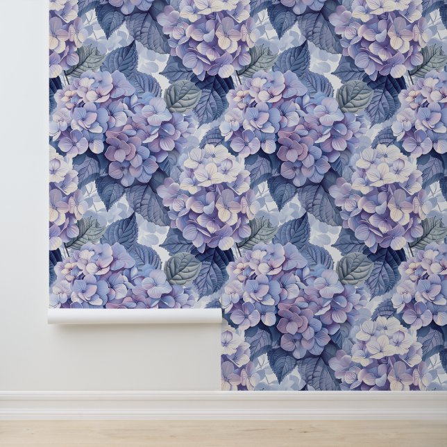 Papier Peint Pétales de fleurs bleues pourpres de l'Hydrangea h (Application)