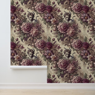 Papier Peint Pétales de prune piquante - Design floral gothique