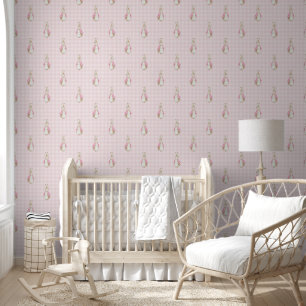 Papier Peint Petit Pierre le lapin Beatrix rose En vichy
