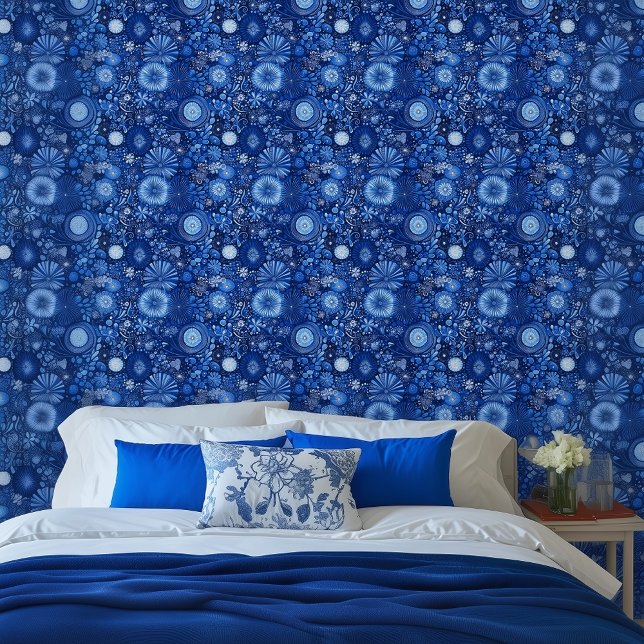 Papier Peint Petit Shibori Bleu Botanique (Créateur téléchargé)