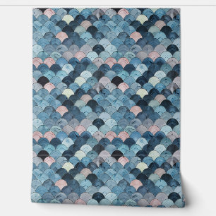 Papier Peint Petite échelle océanique - Bleu, Rose, Gris - Côté