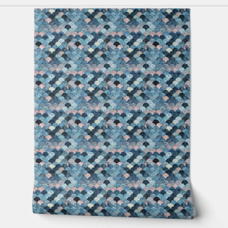 Papier Peint Petites échelles océaniques - Bleu, Rose, Gris - C