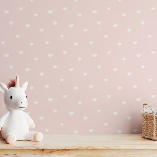 Papier Peint Petits cœurs blancs rose poudré pastel neutre