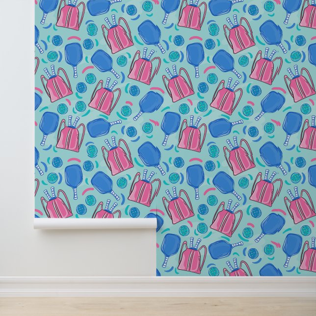 Papier Peint Pickleball Blue Paddles Blue Turquoise Balls Prepp (Application)