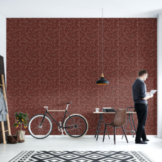 Papier Peint Pine Tree and Bird Pattern on Ruby Red