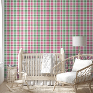 Papier Peint Pink et vert preppy Plaid