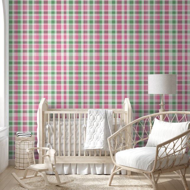 Papier Peint Pink et vert preppy Plaid (Enfants)