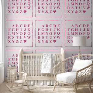 Papier Peint Pink Floral Letting Art Anglais Alphabet Coeur