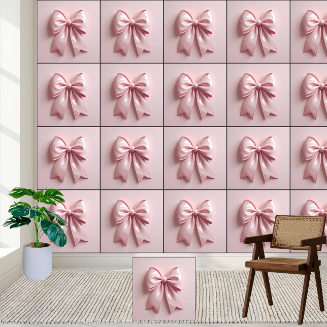 Papier Peint Pink Glossy Ribbon Bow esthétique - Peel and Stick (Créateur téléchargé)