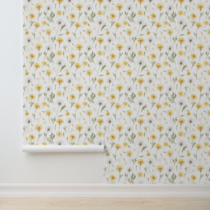 Papier Peint Pissenlits Fleurs Jaunes Blanches Fais Un Vœu