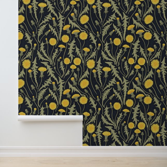 Papier Peint Pissenlits, vert, jaune et noir (Application)