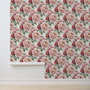 Papier Peint Pivoines Grandmillennial Vinyle Crème Blush