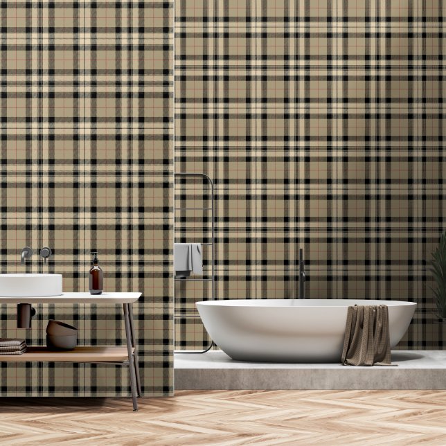 Papier Peint Plaid Classique Beige Et Noir (Salle de bain)
