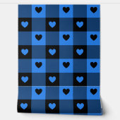 Papier Peint Plaid & Coeurs mignon Amusant Black & Blue Boys Nu (Déroulement)