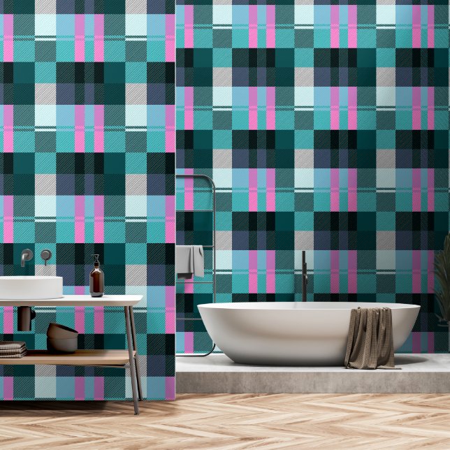 Papier Peint Plaid Contemporain Rustique  (Salle de bain)