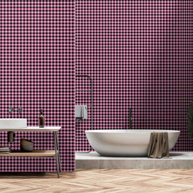 Papier Peint Plaid de bisons de bûcherons rose rose d'un pouce (Salle de bain)