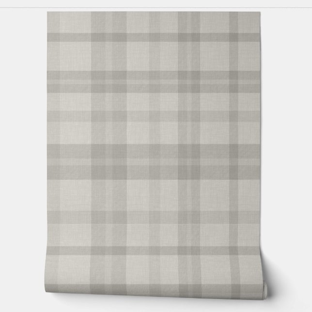 Papier Peint Plaid Gris Ferme Émuté avec Texture de Lin (Déroulement)