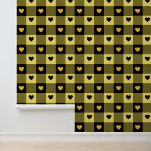 Papier Peint Plaid & Hearts mignon Fun Black & Yellow Nursery