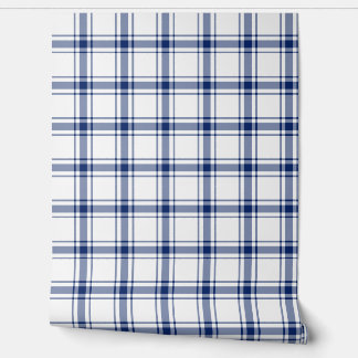 Papier Peint Plaid Nautique Bleu et Blanc