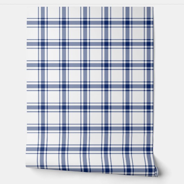 Papier Peint Plaid Nautique Bleu et Blanc (Déroulement)