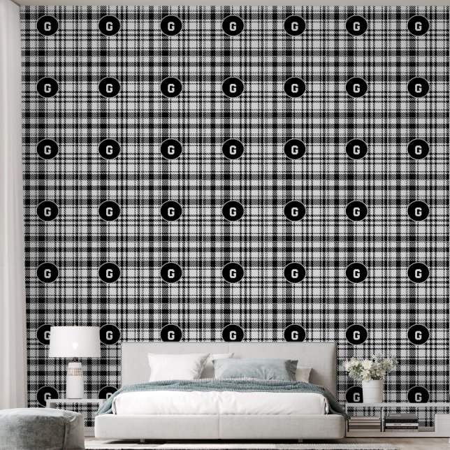 Papier Peint Plaid Noir et Blanc Classique (Chambre à coucher)