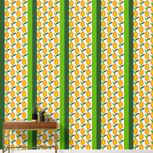 Papier Peint Plum orange et fleurs jaunes sur panneaux verts