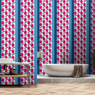 Papier Peint Plum rose et rouge sur panneaux bleus
