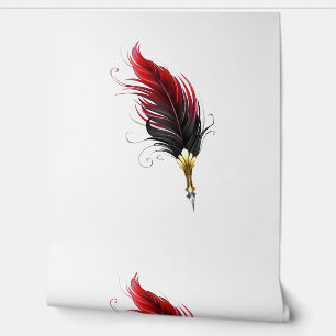 Papier Peint Plume rouge avec pointe en or