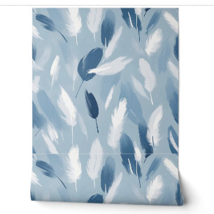 Papier Peint Plumes bleues et blanches douces Abstraites