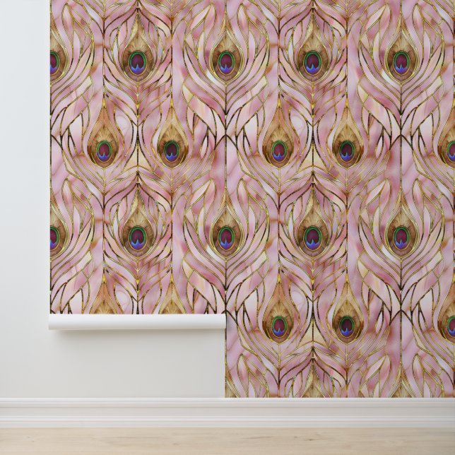 Papier Peint Plumes Peacock or Glam rose (Application)