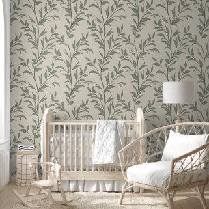 Papier Peint Poésie Botanique des Feuilles Beige Tendre Terreux